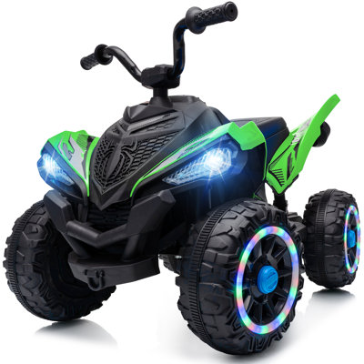 Outfunny 24V Kids ATV 4 Wheeler,  Kids Ride On Toy w/LED Light Up Wheels, Music & USB Port	-Green