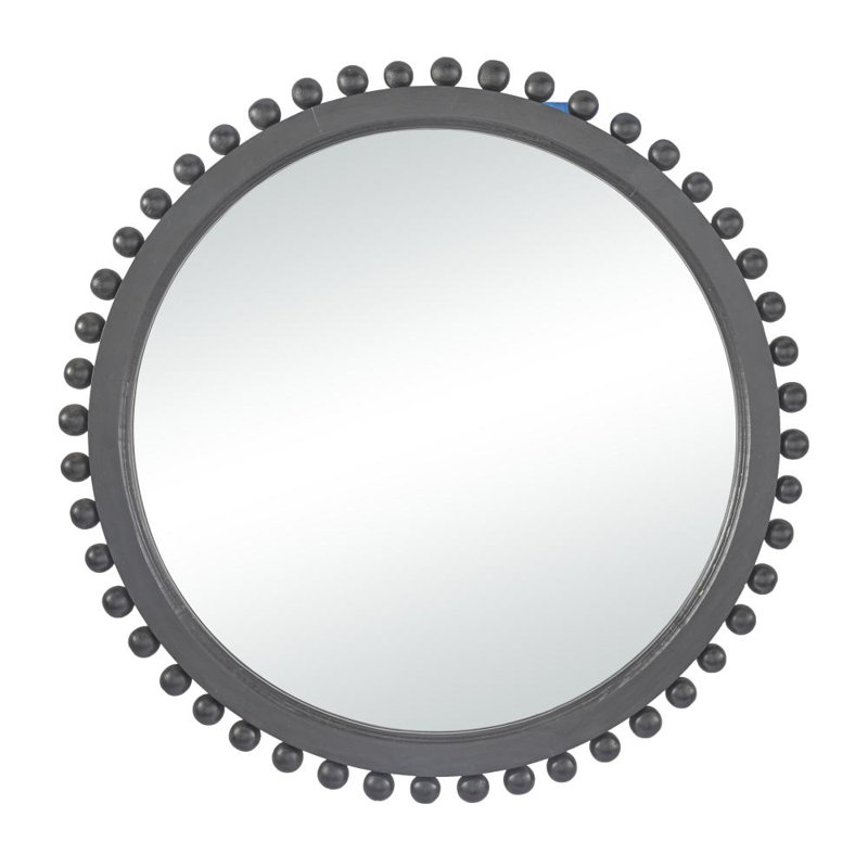 Lizabeta Solid Wood Circle Mirror, Gray