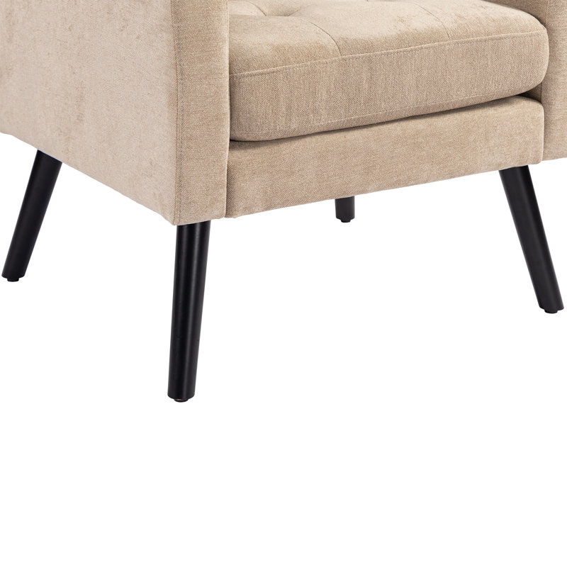 Fauteuil capitonné à dossier large rembourré, Lin beige foncé