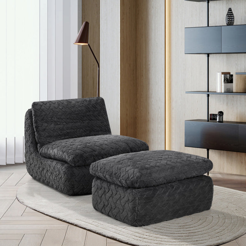 Chaise longue pivotante avec repose-pieds, Noir