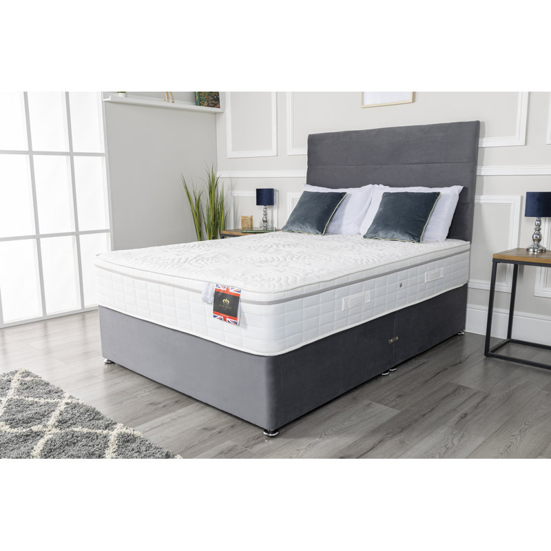 Aspelare Upholstered Bed with Mattress, Silver Linen, Single (3'), 2 Drawers