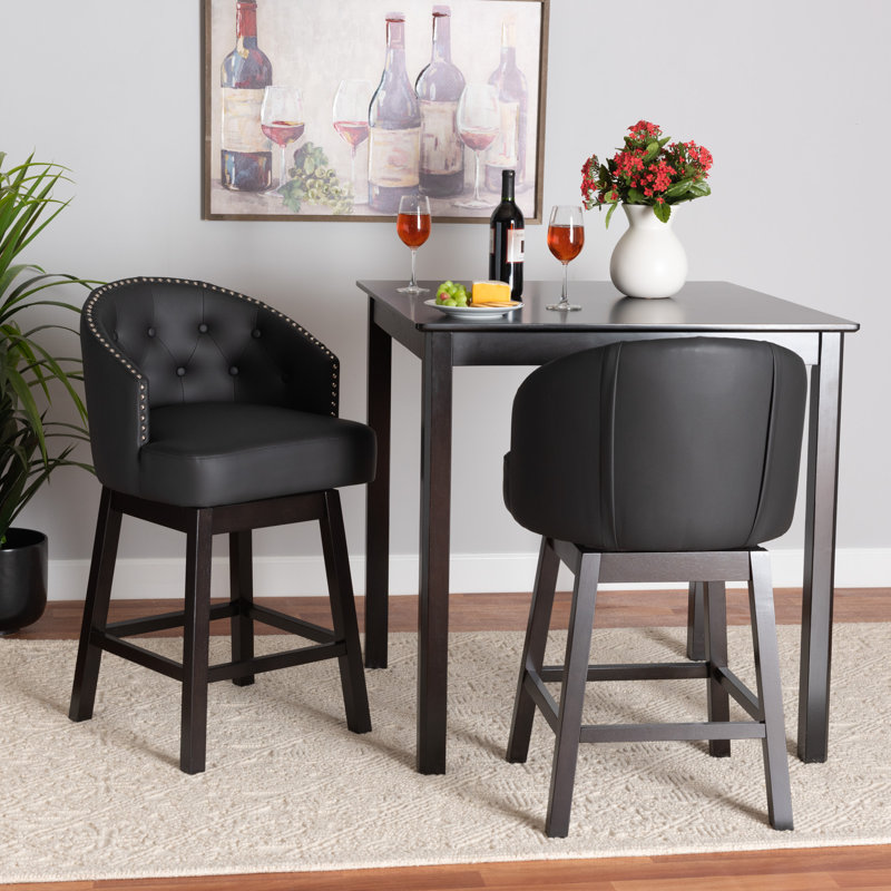 Yehiel Swivel Upholstered Counter Stool, Black