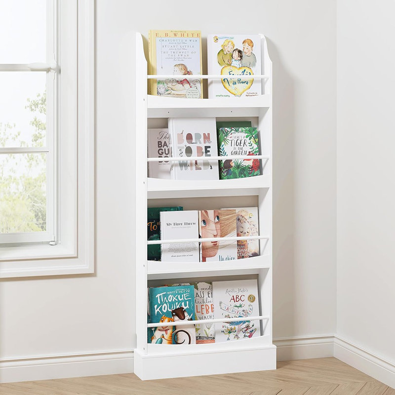 Bibliothèque à 4 niveaux et support de rangement, bibliothèque murale pour chambre à coucher, bureau ou salon - blanc