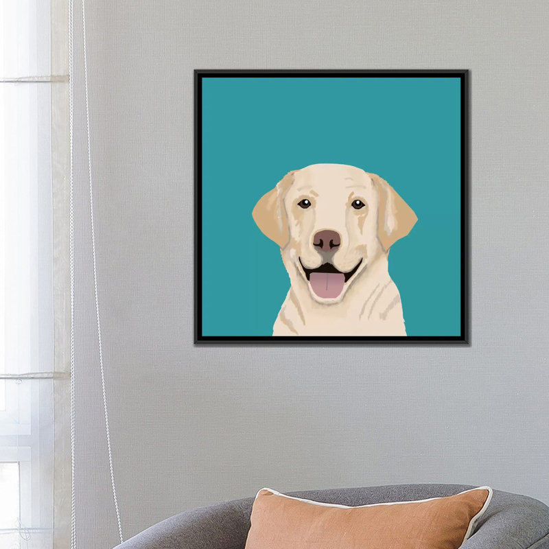 « labrador », impression sur toile tendue, H 26 po x l 26 po x P 1,5 po, Toile avec cadre noir, Pas de tapis