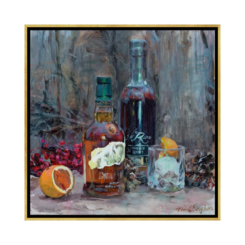 Bourbon dans les bois - reproduction d'art murale - toile tendue, 18 po x 18 po, Toile avec cadre, Doré