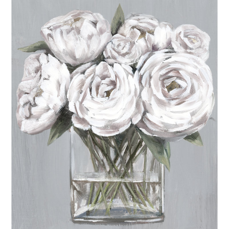 Fleurs blanches par Inconnu, H 12 po x l 12 po, Toile, Pas de tapis