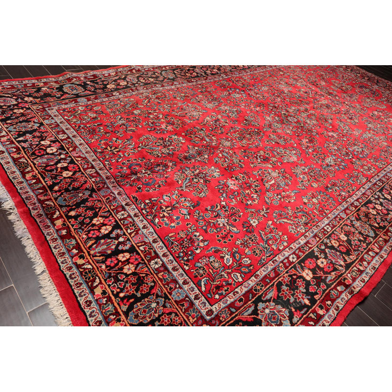 Tapis corail en laine noué à la main de conception unique 8 pi 10 po x 16 pi 3 po
