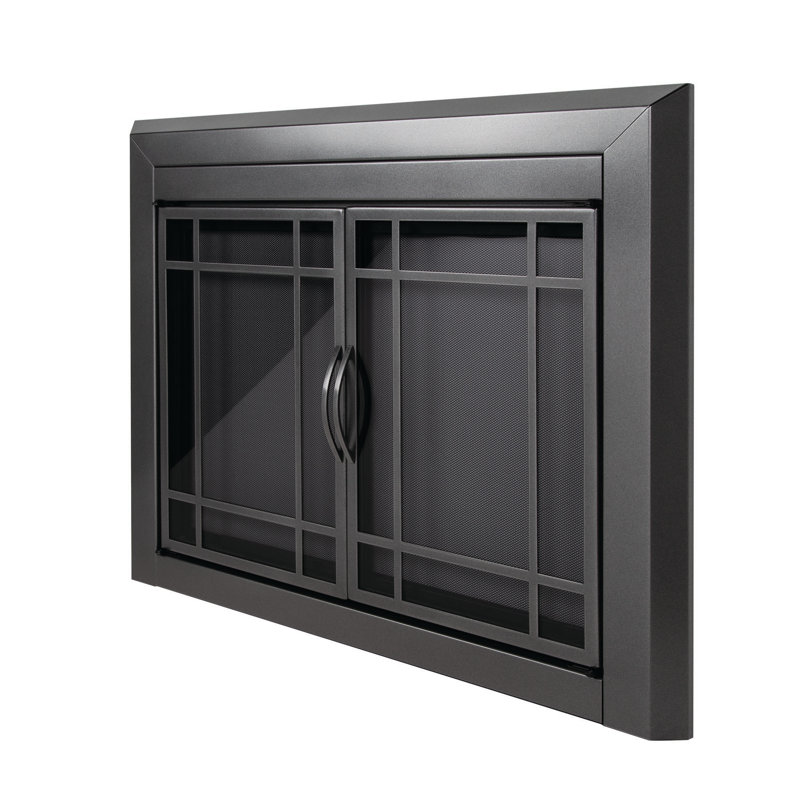 Porte de foyer en acier Ghalib, H 28 po x l 37,5 po x P 1,81 po, Bronze industriel