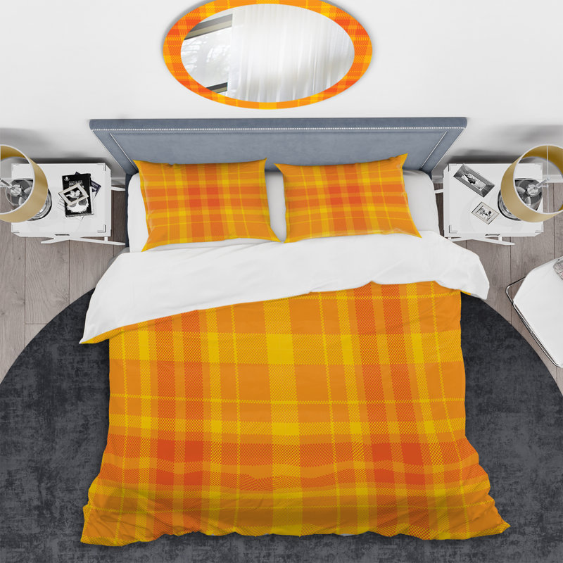 Ensemble de housse de couette en microfibre orange à carreaux orange 2 pièces