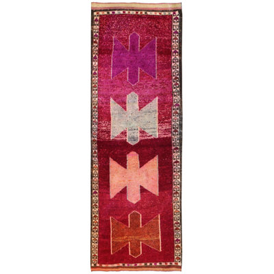 Herki One-of-a-Kind 3'6" x 10'1" 1960s Area Rug in Pink/Fuscia/Ivory
