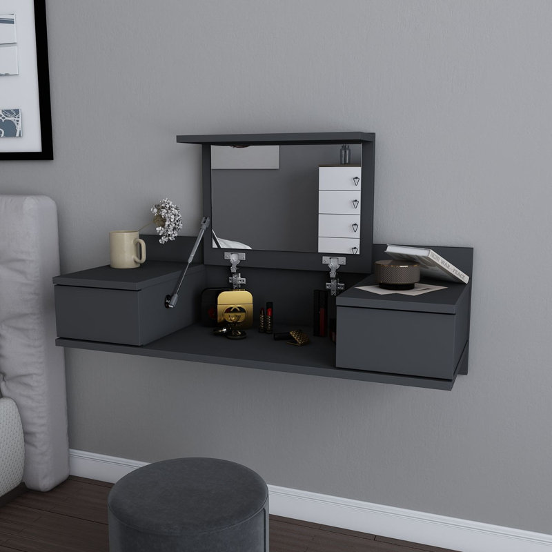 Table de maquillage moderne de couleur anthracite 39,4 x 24,4 x 15,3 pouces | 100% panneau de particules enduit de mélamine, épaisseur: 0,7 pouce | Design élégant et fonctionnel pour les routines de beauté, parfait pour les espaces contemporains