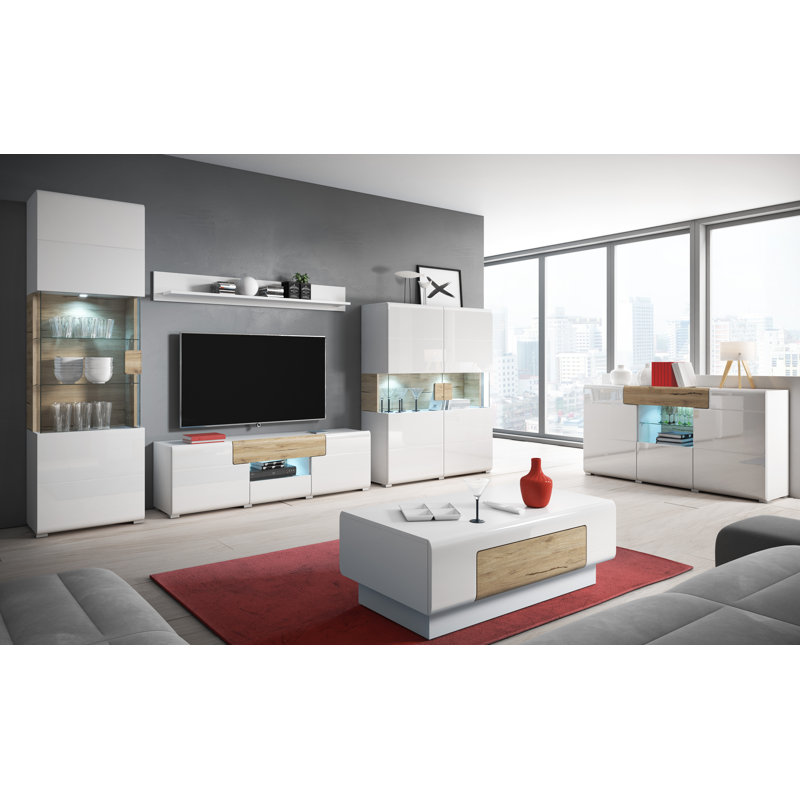 Febin 147cm Sideboard, White Glossy/San Remo Oak