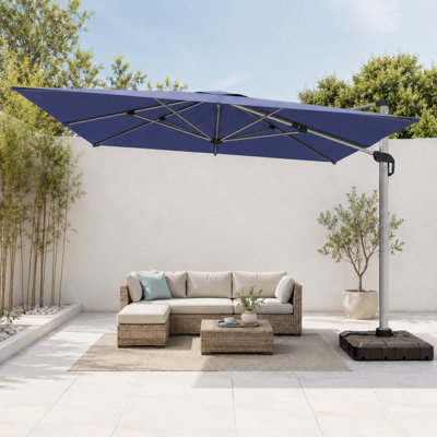 Parasol de patio en porte-à-faux de 11 pi avec pivotement et inclinaison à 360 °, parasol extérieur décalé en aluminium avec manivelle, base vendue séparément