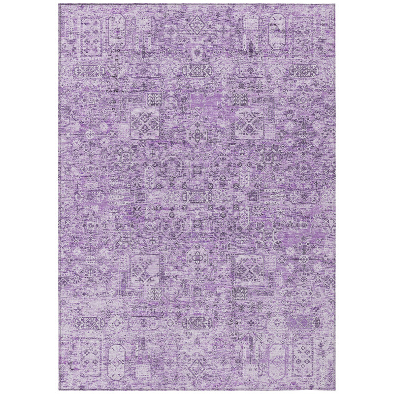 Tapis intérieur lavable floral lilas et mauve 3 pi x 5 pi