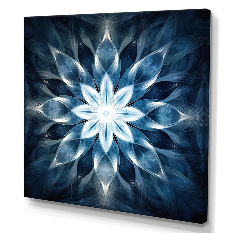 Turquoise et fleurs blanches fractales VI, Toile tendue, H 30 po x l 30 po x P 1 po