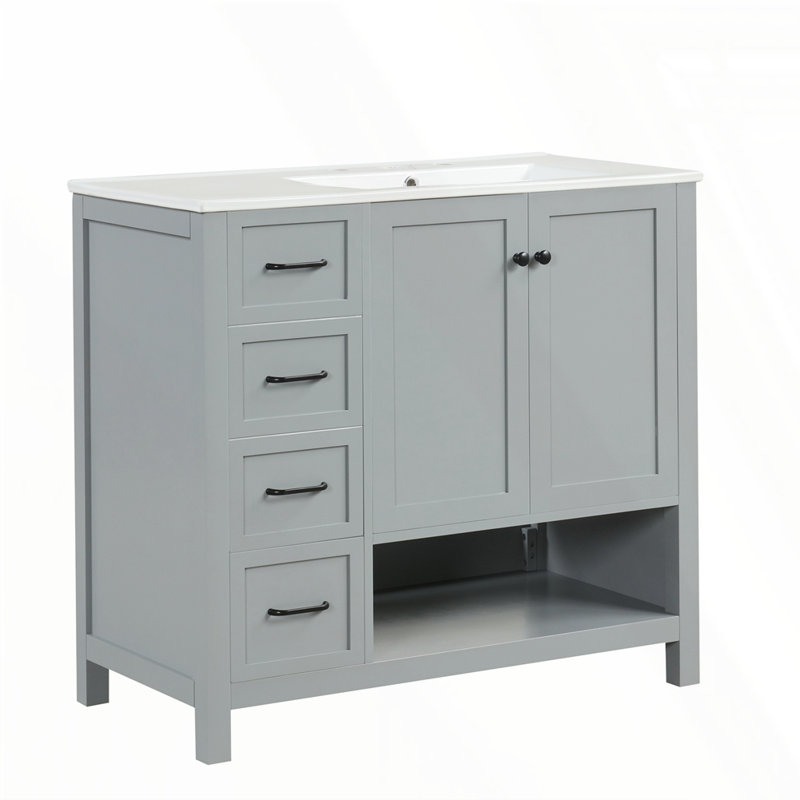 Meuble-lavabo 36 po avec comptoir d'évier, Gris, Noir
