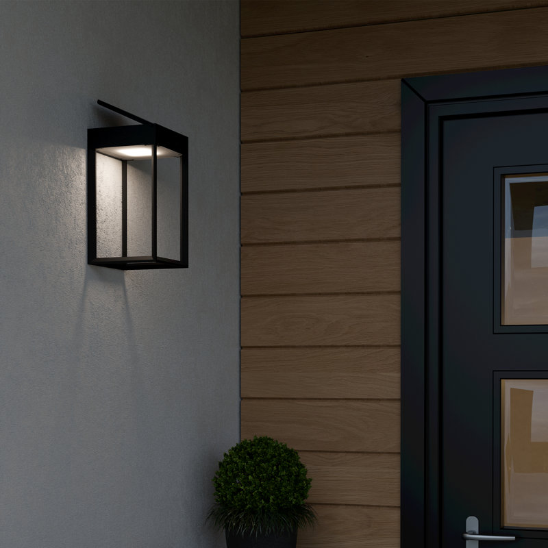 Anagnost Matte Black 25 cm H Solar Powered Integrated LED Frosted Glass Outdoor Wall Light