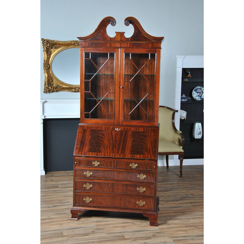 Mahogany Secretary Desk with Bookcase and Drawers