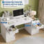 Bureau d'ordinateur avec huche et support pour imprimante, bureau à domicile peu encombrant avec porte ondulée et tiroirs, table d'étude robuste pour étudiants, blanc-129053054
