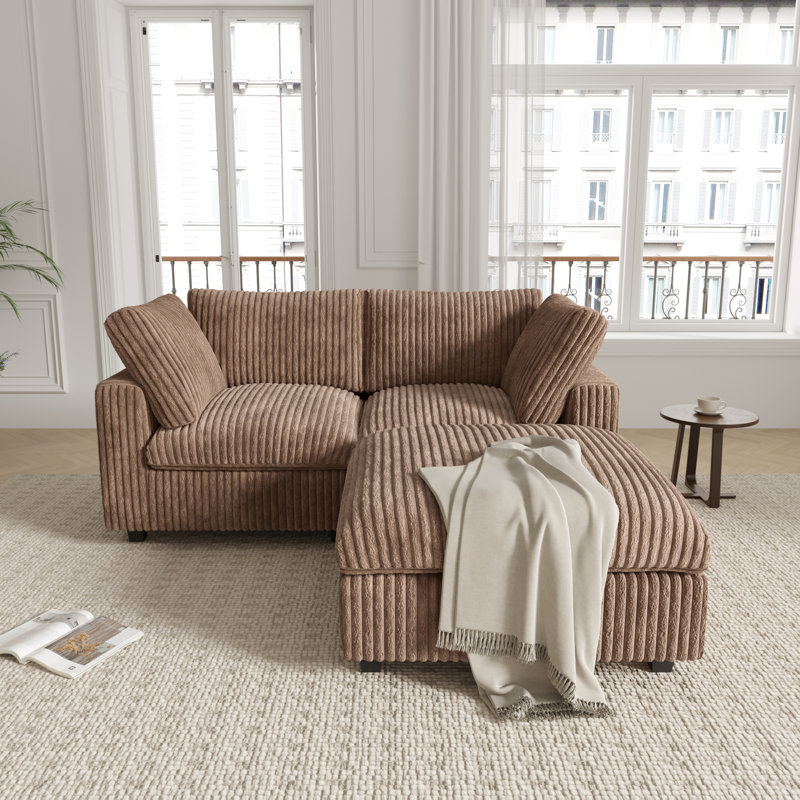 3 - Piece Upholstered Sectional, Brown Faux Fur