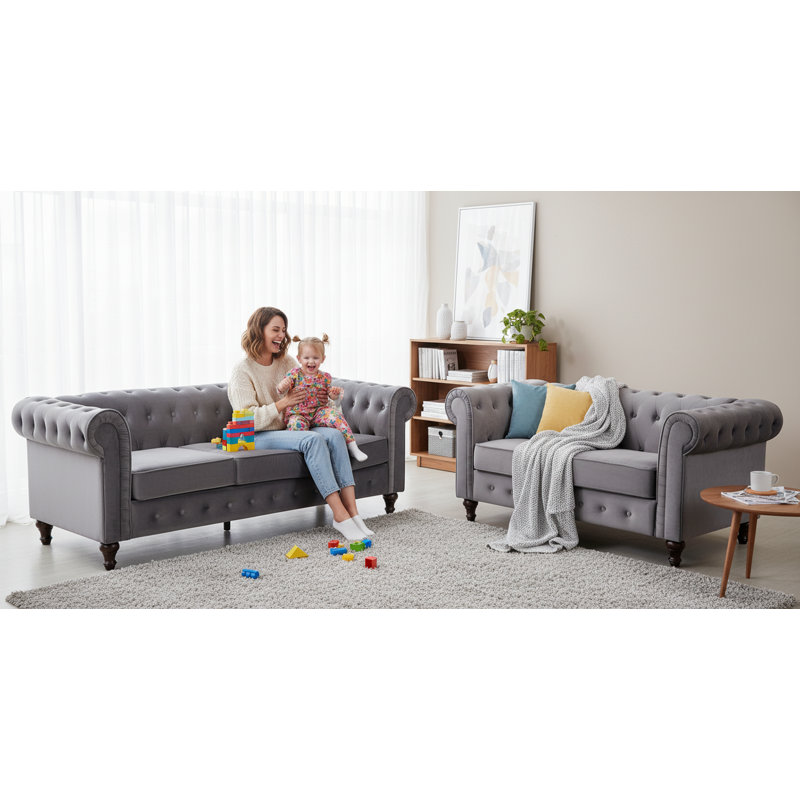 Ensemble de salon 2 pièces Chesterfield, Gris