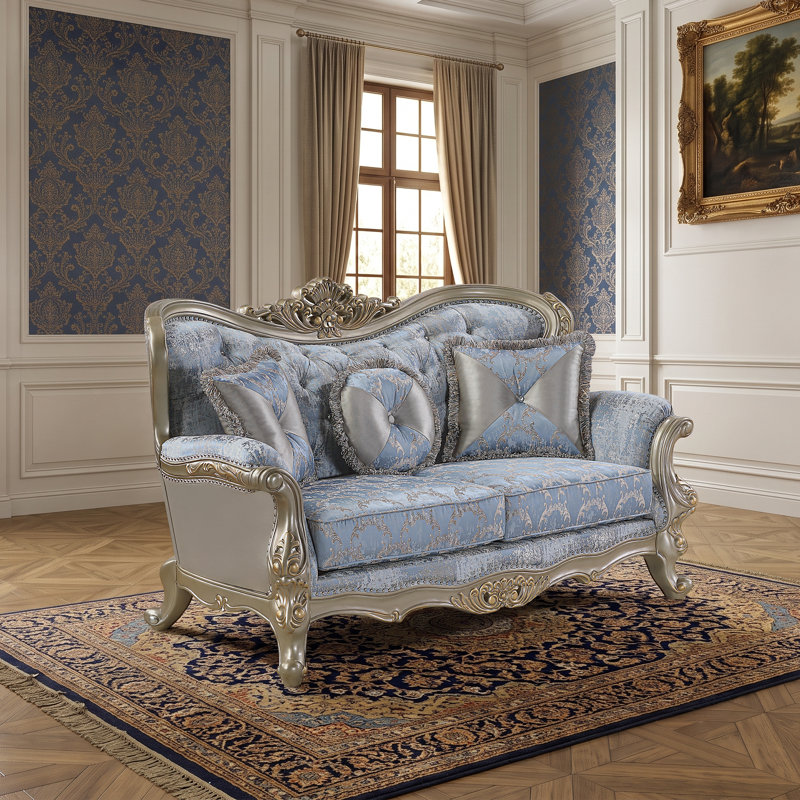 Monarque 3 pièces en bleu et champagne, Chaise, causeuse, canapé