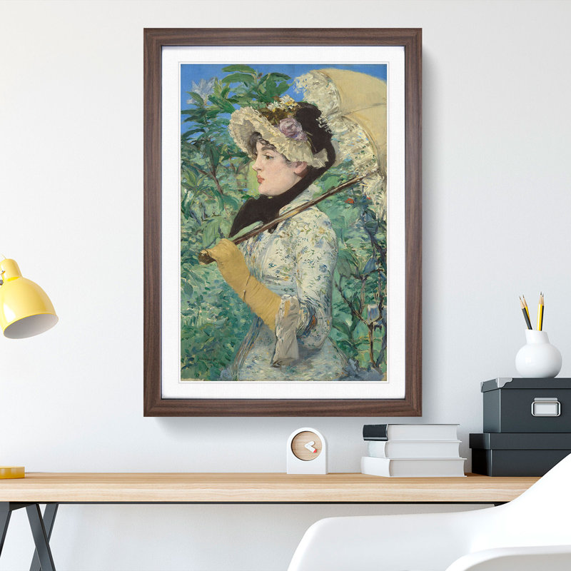 Jeanne Spring by Edouard Manet - Picture Frame Painting, 48cm H x 36cm W x 2cm D, Walnut