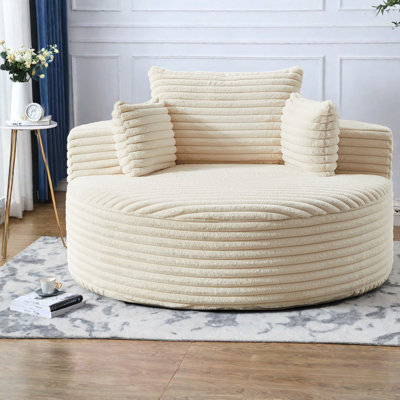Modern Corduroy Sofa Chair, Fluffy Beige Design For Home & Lounge