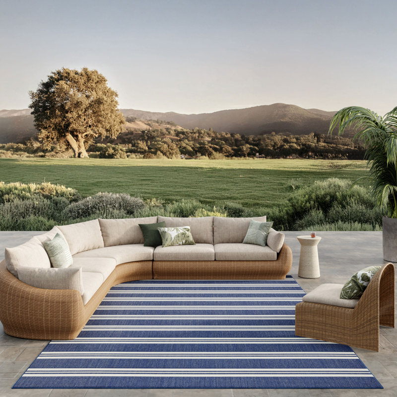 Tapis moderne Manderella, Marine, Rectangulaire 8 pi x 10 pi