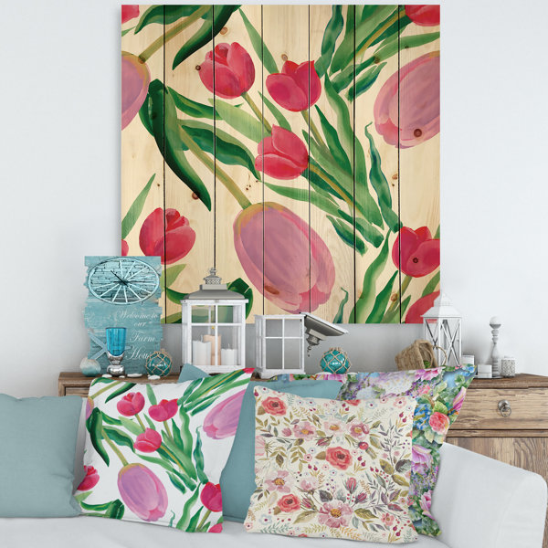 Bless international Blooming Beautiful Pink Tulips Flowers On Wood ...