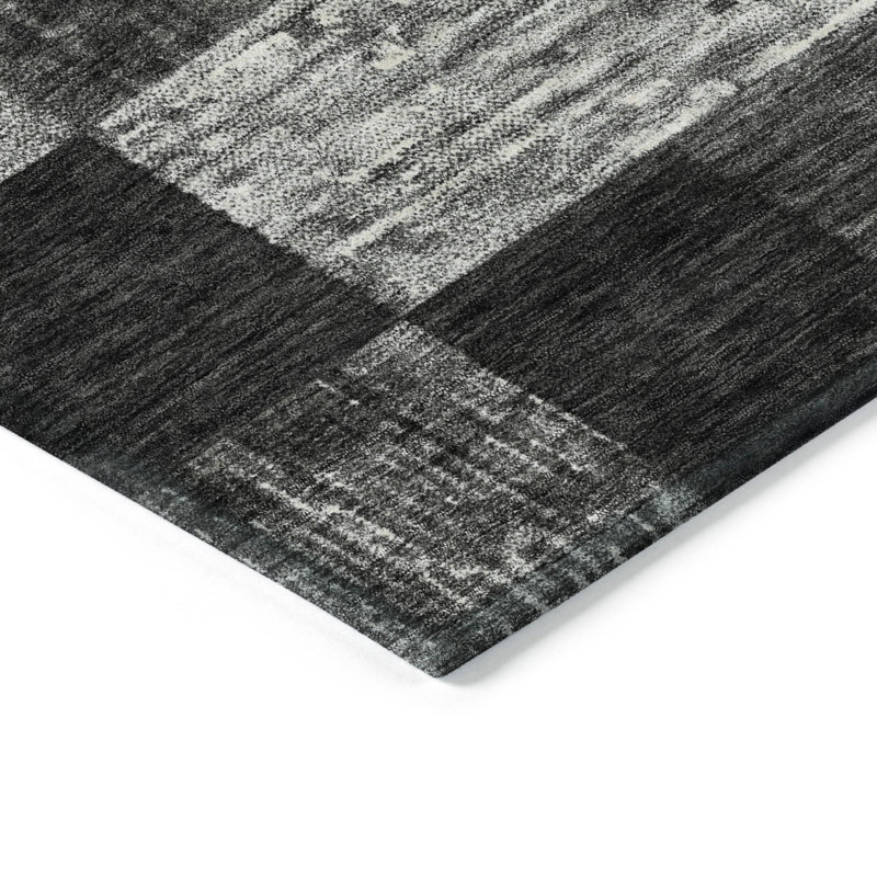 Black Synthetic Flat Woven Non-slip Washable Rectangular Rug 3' x 5'