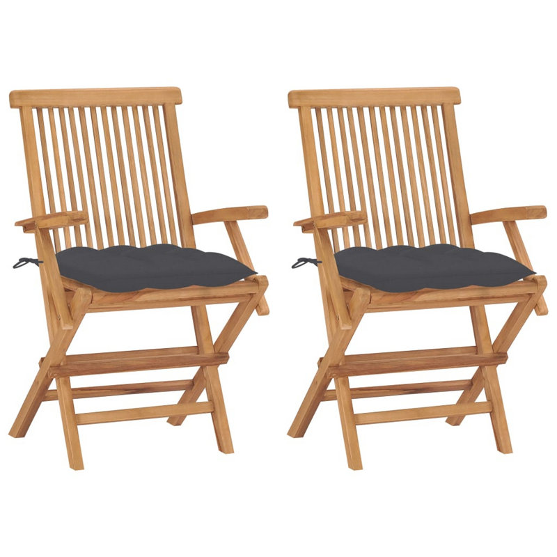 Ensemble de 2 chaises d'appoint pour l'extérieur, design pliant, gris, bois de teck brun