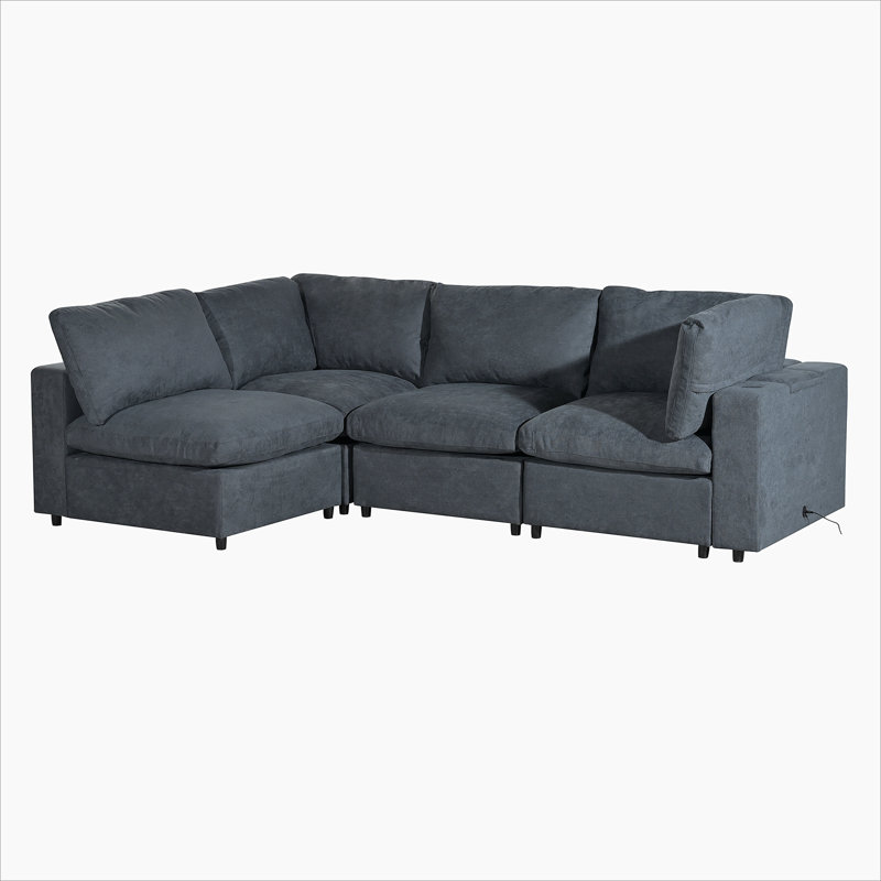 Upholstered Sofa with USB Charge Ports,Wireless Charging and Bluetooth Speaker in Arm