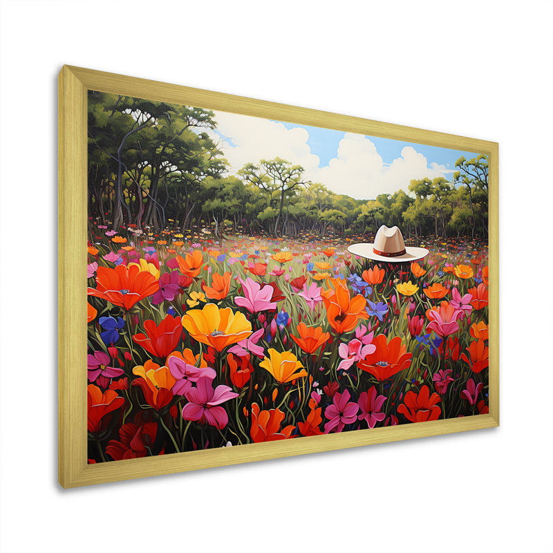 Cowboy Hat Flower Blooms - Cowboys, art mural, Cadre doré à coins fermés, H 12 po x l 20 po x P 1 po