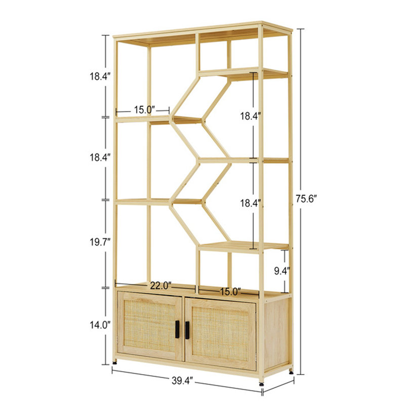 Dessens Rattan Bookshelf 7 tiers Bookcases Storage Rack with cabinet