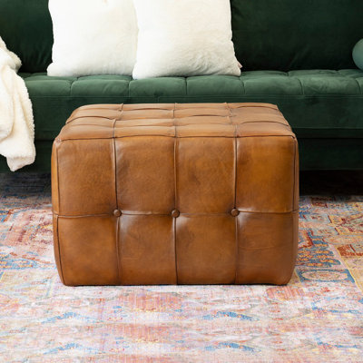 Hartlepool 27" Wide Genuine Leather Tufted Square Cocktail Ottoman