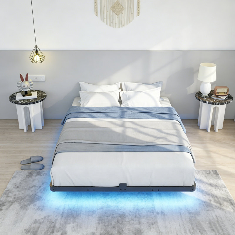 LED Floating Bed Frame No Box Spring Needed, Full