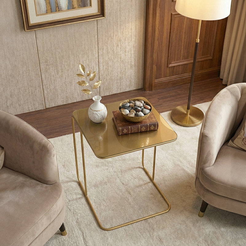 Modern Minimalist Metal C End Table, Gold