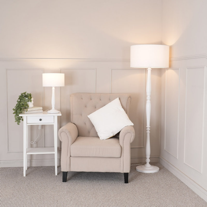 Arialdo 157cm Traditional Floor Lamp, Matte White, White