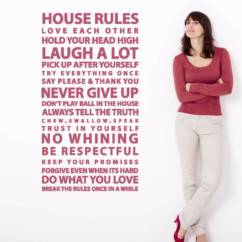 Décalcomanie murale citation "house rules", Rouge à lèvres, H 48 po x l 26 po x P 0,01 po