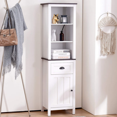 5-Tier Tall Bookshelf with Drawer and Cabinet, Freestanding Bookcase with Adjustable Shelf by Winston Porter