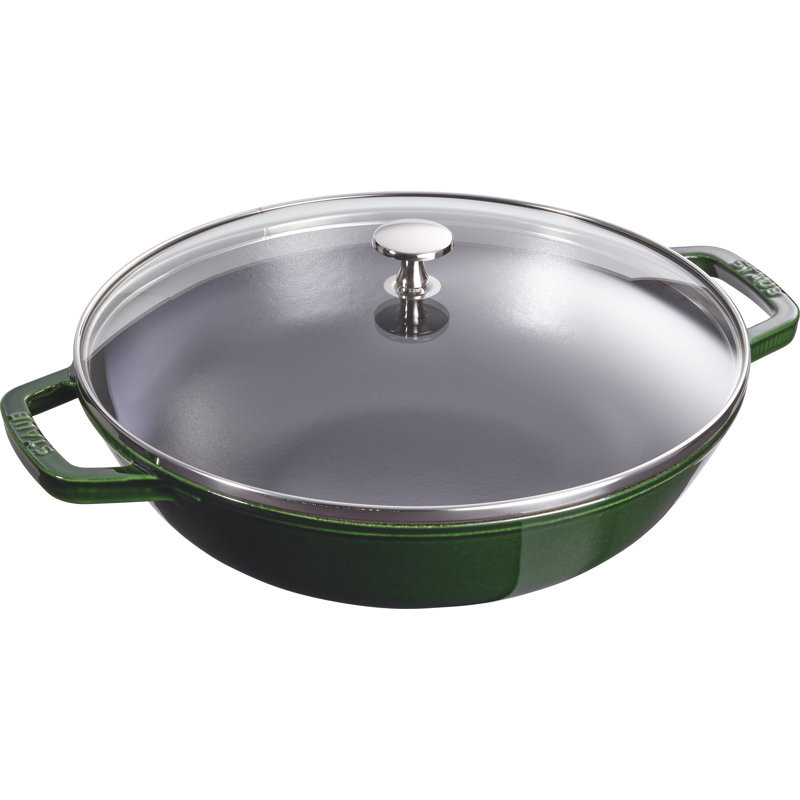 STAUB Cast Iron Non-Stick Wok, Basil, 30cm
