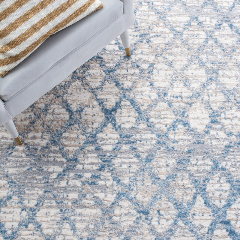 Peabody Geometric Blue/Ivory Area Rug, Square 6'7"