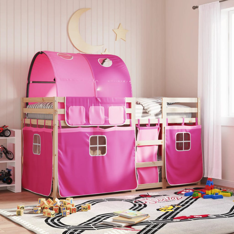 Wobnar Solid Wood Bed, 90X200 Cm, Brown/Pink