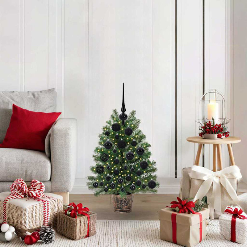  Artificial Christmas Tree with 150 LEDs Green PE and PVC, 2.46' H, Black