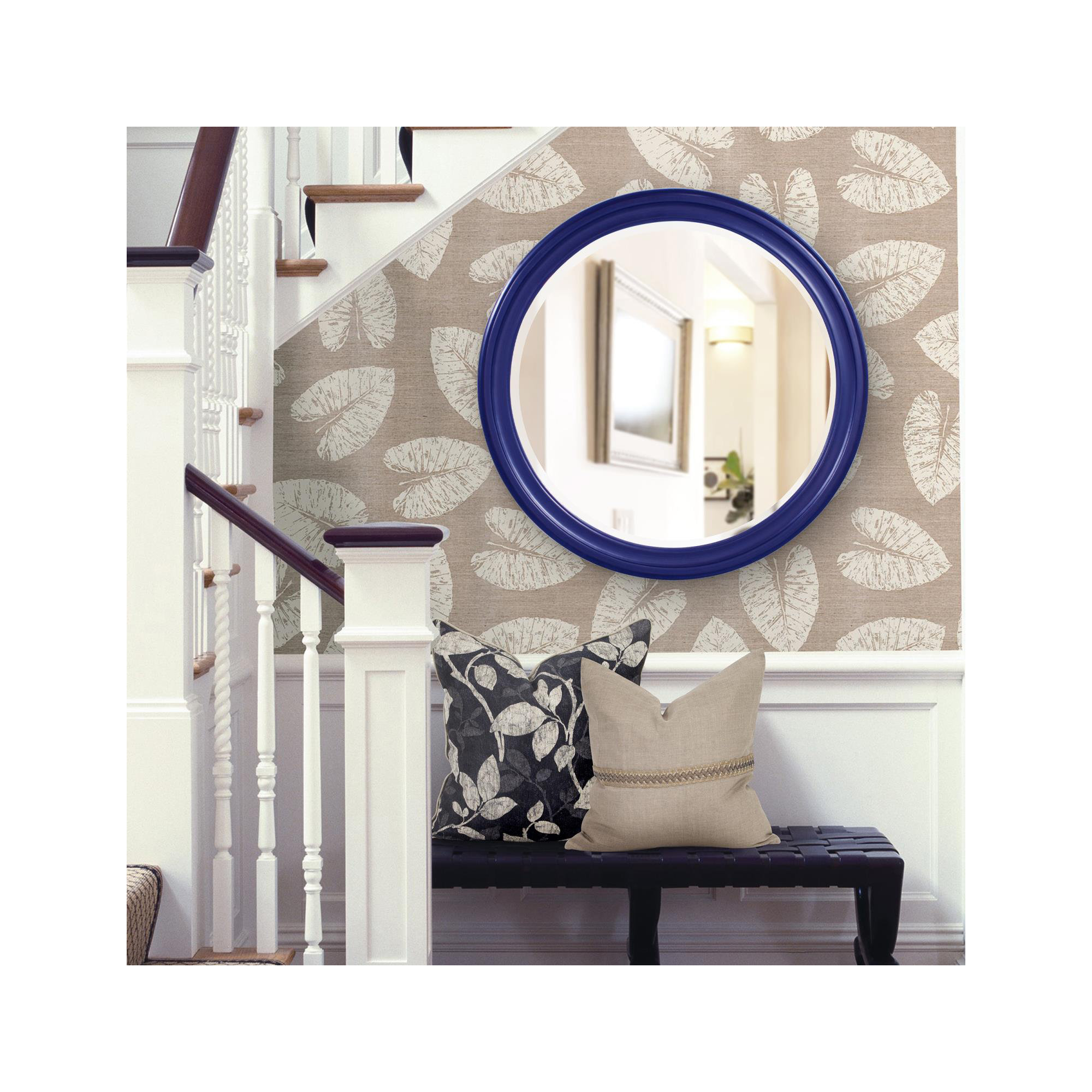 Talvi Wood Round Wall Mirror, Navy