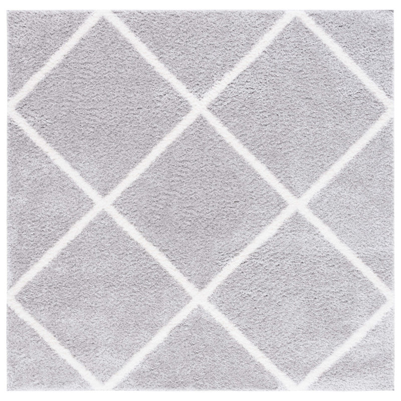 Tapis géométrique gris clair / blanc, Carré 6 pi 7 po