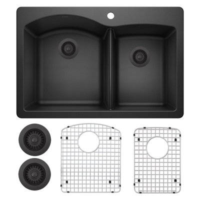 Diamond 33" L x 22" W Double Basin Dual Mount Kitchen Sink with Accessories
