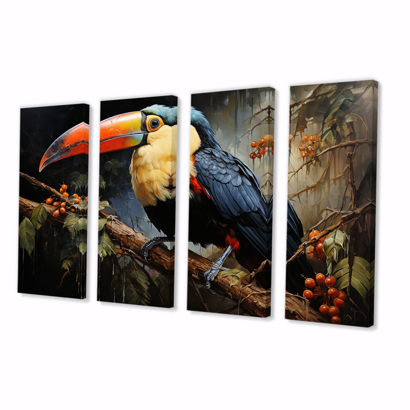 «Tropical Toucan Portrait II - Toucan», art mural 4 pièces, H 28 po x l 48 po