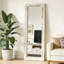 Élégant miroir pleine longueur avec cadre blanc délavé - bois de pin durable, polyvalence autoportante ou murale pour la décoration de la chambre à coucher, du salon et du vestibule-1533777897